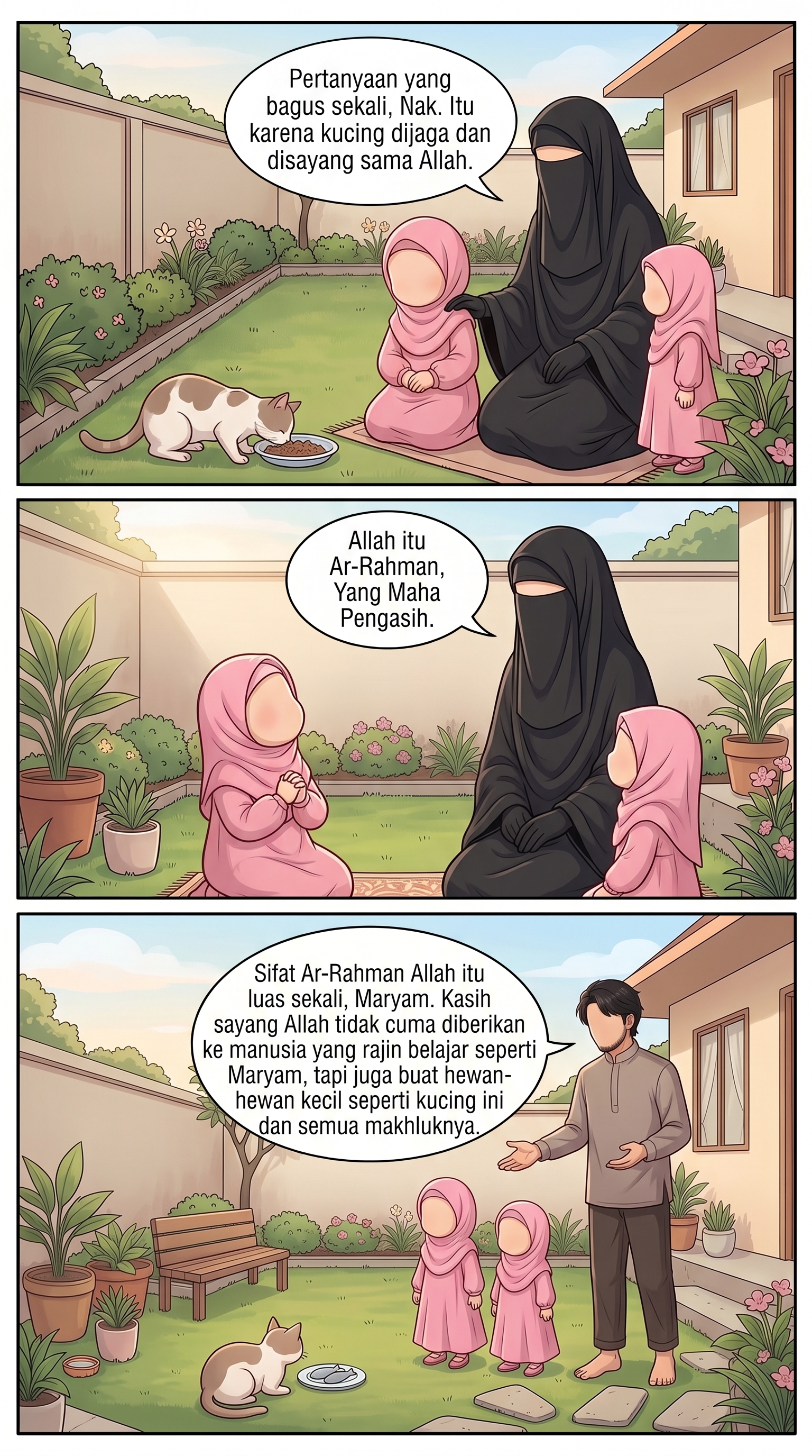 Cuplikan komik anak mulai memahami makna nama Allah lewat cerita.