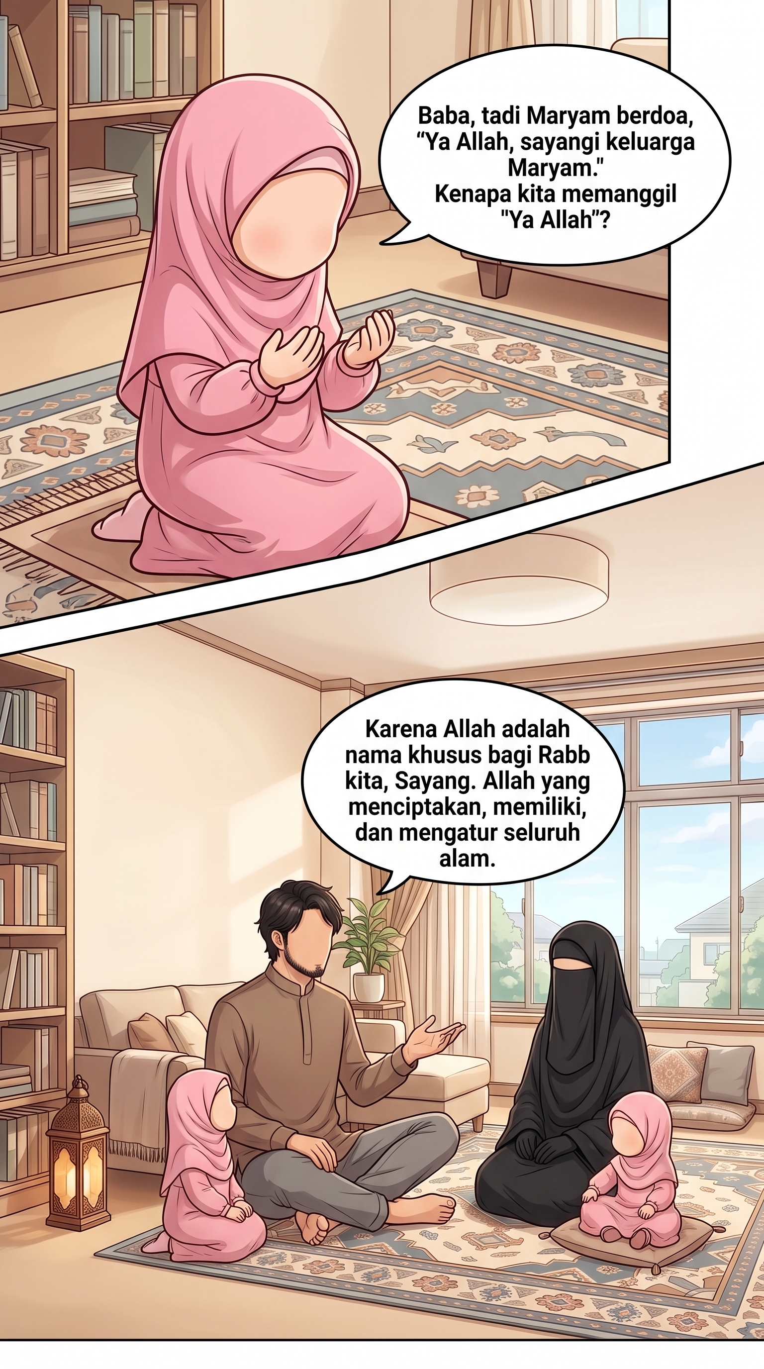 Preview halaman 1 komik Asmaul Husna Jilid 1 tentang keluarga Muslim