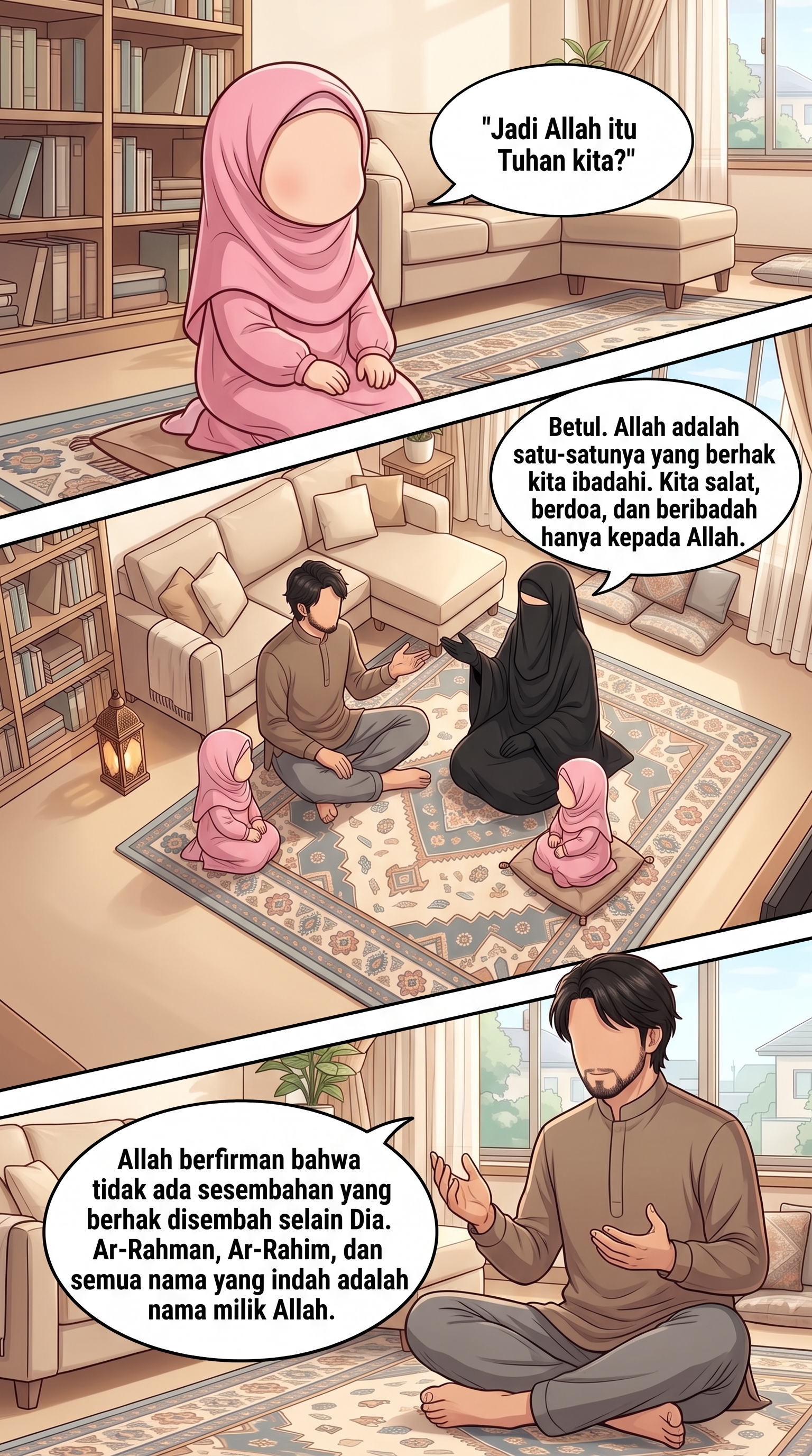 Preview halaman 2 komik Asmaul Husna Jilid 1 tentang keluarga Muslim
