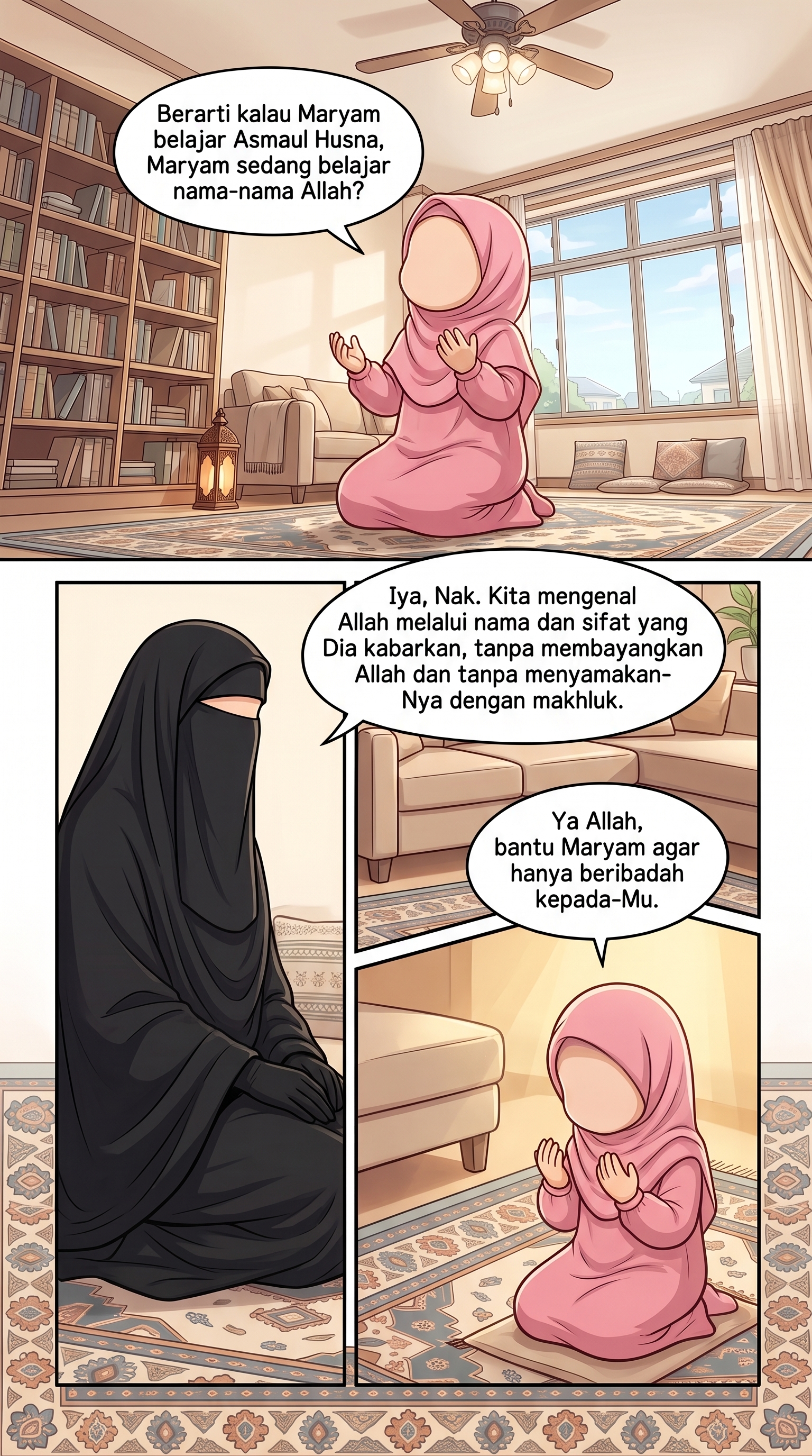 Preview halaman 3 komik Asmaul Husna Jilid 1 tentang keluarga Muslim